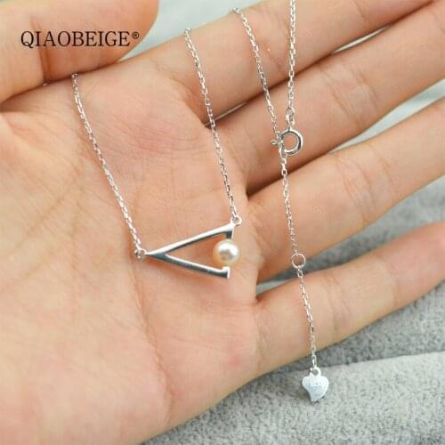 QIAOBEIGE triangle shape suitable for through-role small natural pearl diy Pendant Necklace Accessory parts S925 Sterling Silver