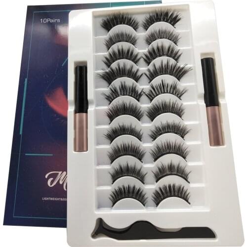 Mixed color type magnetic false eyelashes set 10 pairs of mixed magnetic liquid eyeliner 2 tweezers and one magnet eyelashes