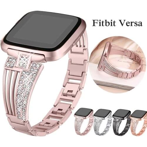 Diamond Stainless Steel Watch Band Strap For Fitbit Versa/Versa Lite Women Replacement Wristband For Fitbit Versa Smart Watch