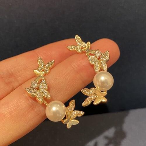 Butterfly Pearl Earrings 2021 Trend Cubic Zircon For Women Advanced French Earring Luxurious Fashion Simplicity Tassel Jewelry