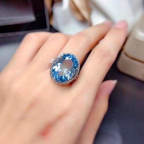 Certified Blue Topaz Ring 16 Carats Sterling Silver Real Natural Genuine December Birthstone Jewelry Jewellery