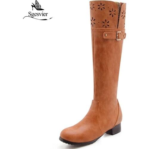 Sgesvier Women Knee High Boots Winter Snow Boot College Wind Thick Heel Round Toe Women Boots Footwear Botas Size 32-47 OX970