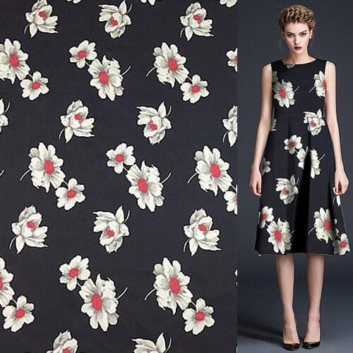 Sand wash silk satin silk charmeuse fabric floral on black background,SSC402