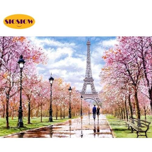 SIOSIOW 5D Diy Diamond Painting Sakura Tree Tokyo Tower Scenery Full Square Diamond Embroidery Rhinestone Mosaic Home Decor Gift