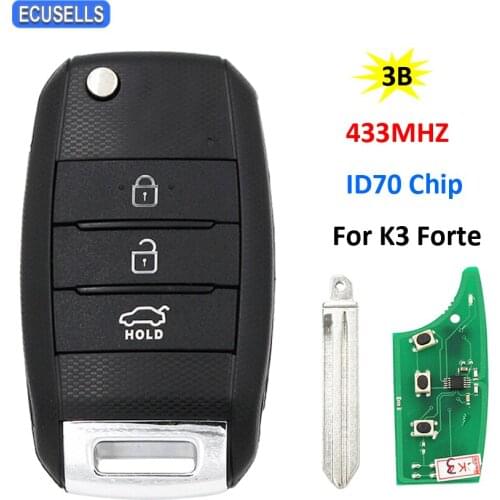 Folding Flip 3 Button Remote Key Smart Car Key 433MHz with 4D70 Chip ID70 Chip For Kia K3 Forte 2013 2014 2015 with Uncut Blade