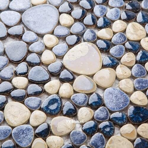 Mediterranean Blue Beige Ceramic Mosaic Tile for Bathroom Kitchen Swimming Pool Garden Path Wall Tile Floor Tile DIY Decoration