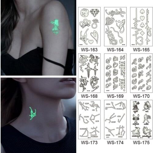 1 Sheet Water Transfer Luminous Tattoo Sticker Waterproof Temporary tattoos Club Party Glow In Dark Body Art Sticker fake tattoo