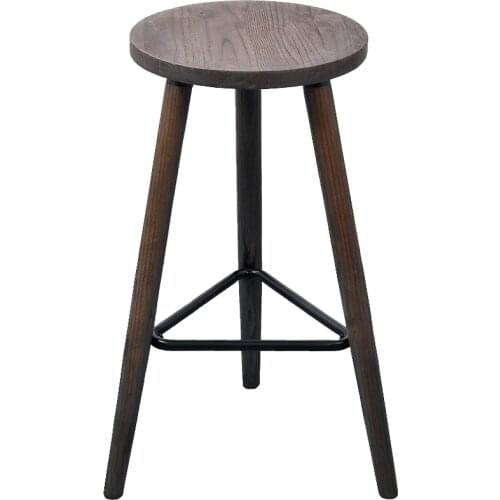 Industrial Vintage Antique Bar Stool Height 66.5cm Round Seat Wooden Loft Style Furniture Counter Bar Stool 3 Leg Solid Wood