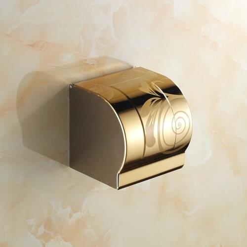 Stainless steel waterproof bathroom tissue box holder, Antique toilet paper roll holder, European style kitchen gold paper rack