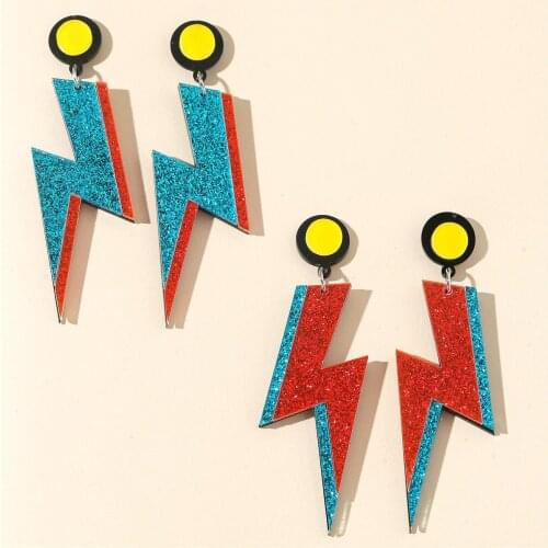 Statement Shiny Glitter Lightning Acrylic Drop Earrings For Women Punk Pendant Dangle Long Earrings Fashion Jewelry Accessories