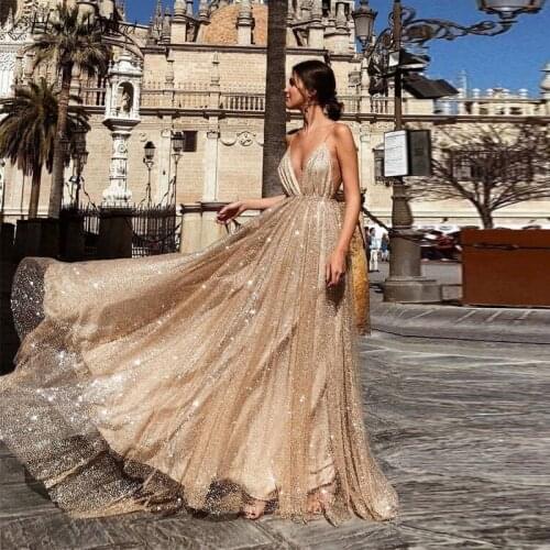 Sexy Deep V Neck Patchwork Sequins Maxi Dresses Women Spaghetti Strap Wedding Party Dress Female 2019 Summer Evening Vestidos