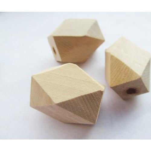 20pcs 22mmx35mm Unfinished Faceted Natural Wood Spacer Beads,14 Hedron Geometricf Figure Wooden Beads Charm Finding, Accessory