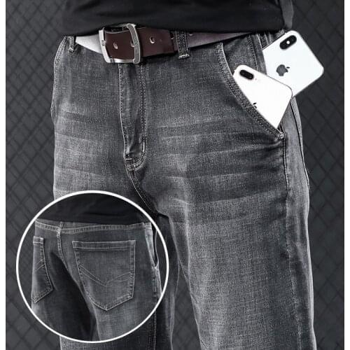 2020 Autumn Slim Jeans Anti-theft Zipper Cotton Elastic Regular Fit Denim New Classic Style Grey Pants Male Brand Trousers