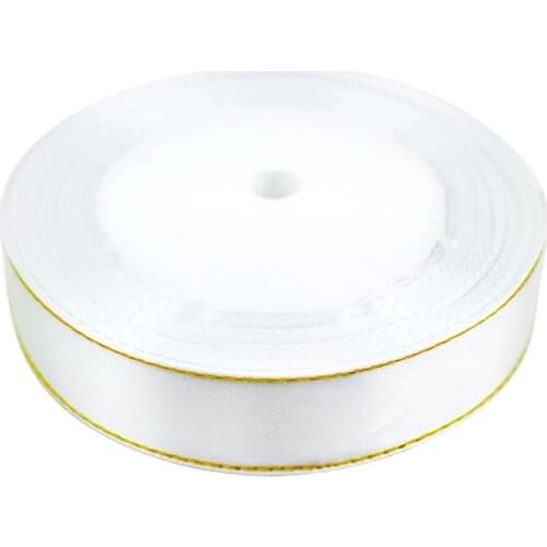 25 yards/lot) White Satin ribbon gold edge wholesale high quality gift packaging ribbons