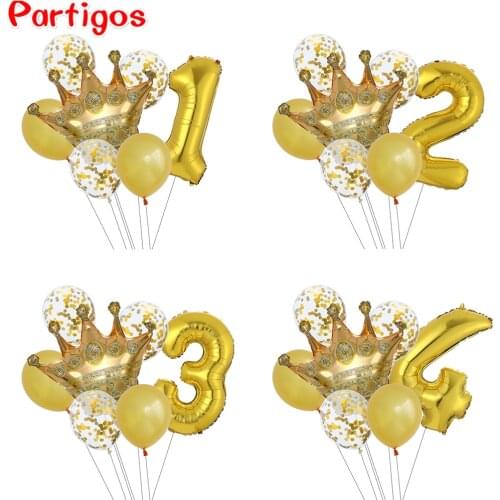 7pcs/Set Big Gold Crown 30inch Number Balloon Gold Confetti Balloons Birthday Party Decorations Baby Shower Theme Kid Gift Globo