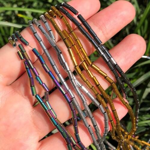 4*2mm Wholesale Natural Column Tube Shape Hematite Loose Beads for Jewelry Making Strands 15'' Diy Necklace Bracelet Jewellery