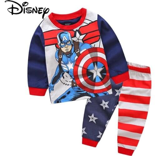 Disney Boy Clothes Marvel Captain America Cotton Childrens Long Sleeve Pajamas Two-piece Boys Pajamas Homewear Kids Clothes Boy