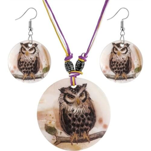 Elegant Vintage Shell Stone Jewelry Set Fashion Pendant Necklace Set Colorful Flower Owl Jewelry Party Costume Jewelry Sets