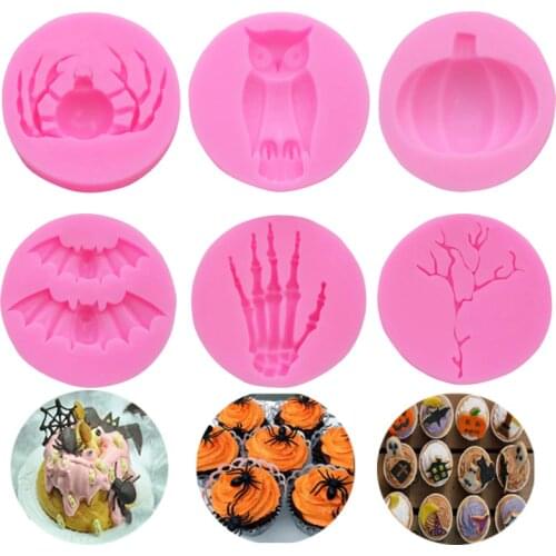 New Halloween Cake Mold Bat Pumpkin Owl Spider Tree Branch Skull Silicone Molds Moulds Decorating Tools Accessories