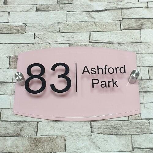 Customized Pink Modern Acrylic House Sign Door Number Address Sign Contemporary