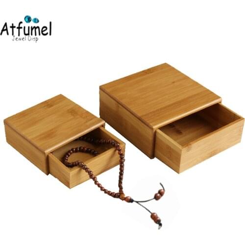 Quality Bamboo Ring Jewelry Box With Magnet Drawer Bracelet Bangle Necklace Organizer Display Box Tray Watch Jewelry Gift Box