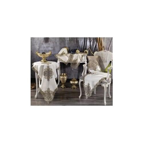 DowryWorld - Canvass Linen Living Room Set 5 Pieces (Ecru and Gold)
