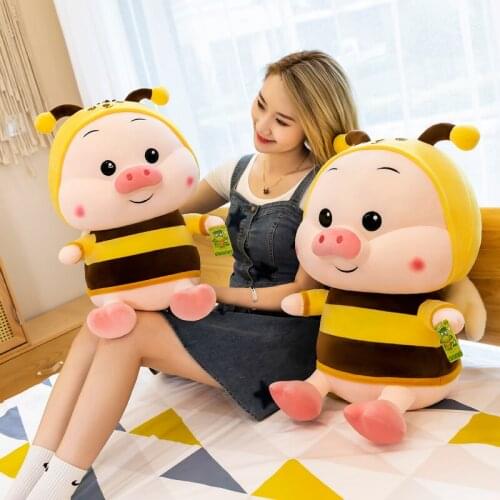 Kawaii Honeybee Plush Toy Cute Cosplay Bee Piggy With Wings Stuffed Baby Dolls Lovely Toys For Children Appease Birthday Gift
