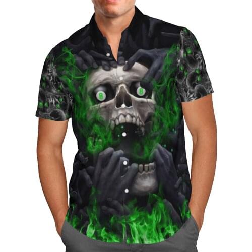 2021 Fashion Green Skull 3D Printing Summer Breathable Hawaii Beach Shirt Mens Short Sleeve Shirt Oversized 5XL Streetwear Tops