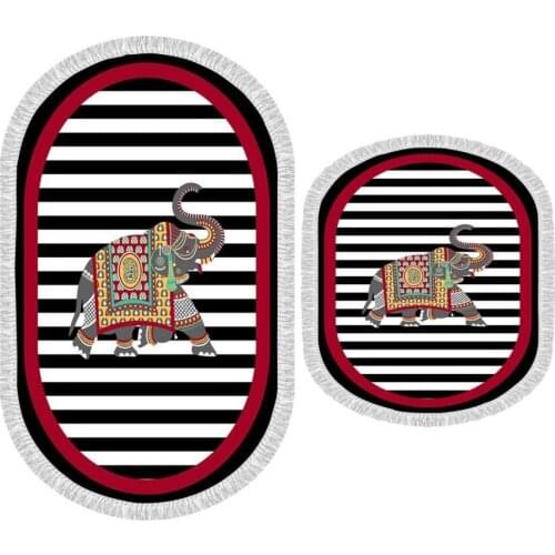 Oval Fringed 2'li Bath Mat Pad Elephant Red