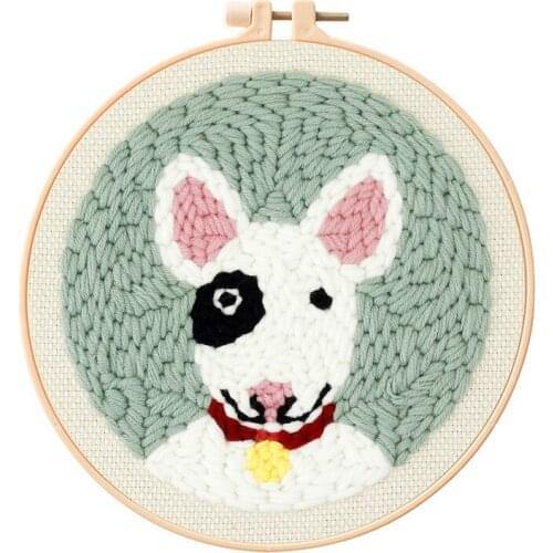 Pet Dog Punch Needle Starter Kit, Beginner Punch Needle Kit with Adjustable Hoop, Yarn, Burlap with a Pattern, English Manual