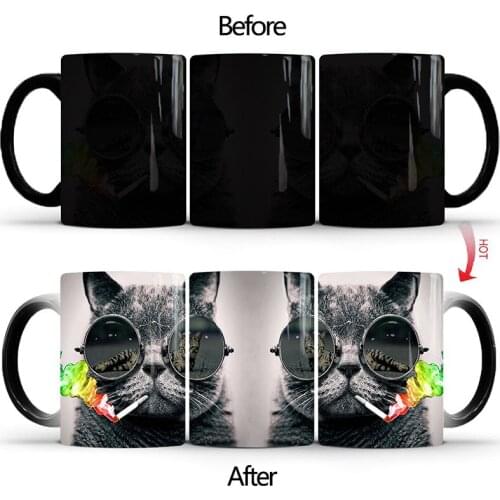 New 350mL Mr Cat Magic Mugs Cute Cat with Sunglasses Coffee Color Changing Cup Creative Milk Tea Cups Birthday Gifts for Friends