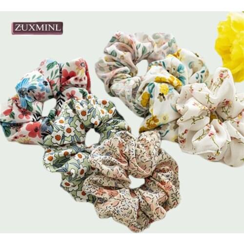 New Floral Chiffon Scrunchies for women elastic hair rubber bands girl elegant soft Hair Ties Rope Ring chouchou Accessories