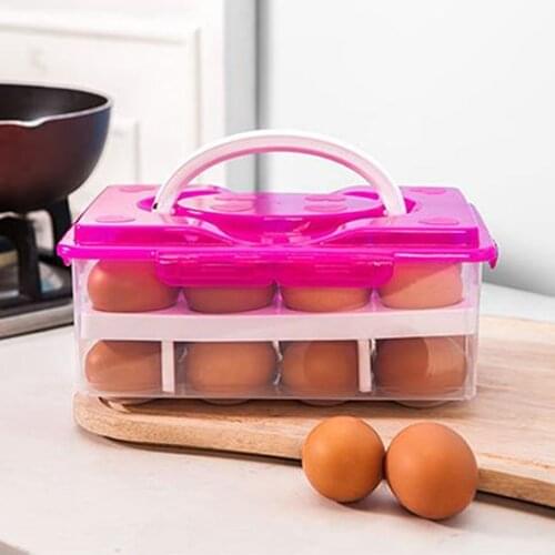 New Double Layers 24 Grids Eggs Holder Box Airtight Container Plastic Storage Case breadbox