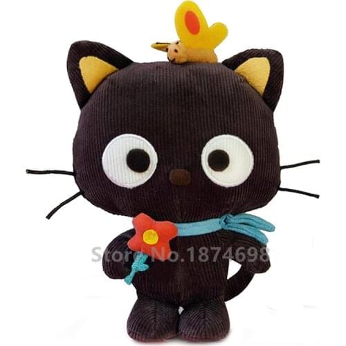 New Cute Chococat Black Cat With Flower And Butterfly Plush Stuffed Animals 20cm Kids Toys Dolls Children Baby Gifts