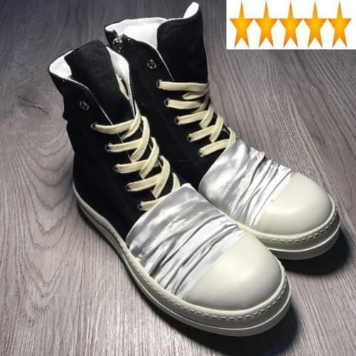 High-Top Canvas Shoes Men Patchwork Street Lace Up Casual Ankle Boots Autumn Lovers Designer Platform Sneakers Trainer Plus Size