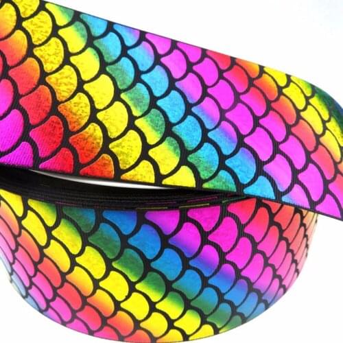 Wholesale 100Y/lot 75mm 3" rainbow fish scale hologram grosgrain ribbon DIY handmade material welcome custom order
