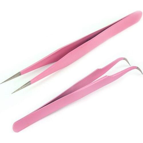 Nail Art Acrylic Gel Picking Tool Pink Eyelash Tweezers Anti-static DIY Hand Clip Tweezers For Eyelash Extension Eyebrow Tweezer