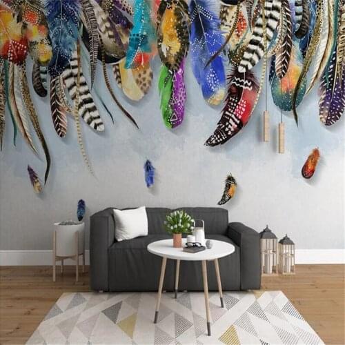 Custom Photo Mural 3D Colorful Feather Background Wall Decoration Painting Non Woven Fabric Wallpaper For Living Room Bedroom