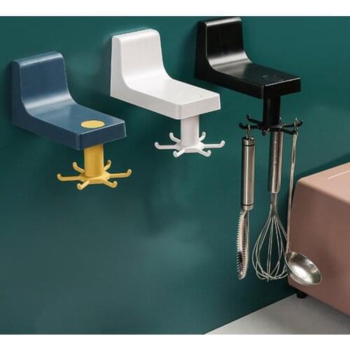 360 Degree Rotatable Hook Punch-free Wall Mounted Spoon Cookware Storage Holder Rack Kitchen Utensil Towel Hook Storage Hanger