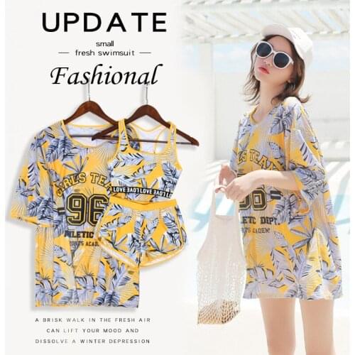 Split swimwear women three-piece suit fairy fan conservative cover to show thin students bubble hot spring swimwear