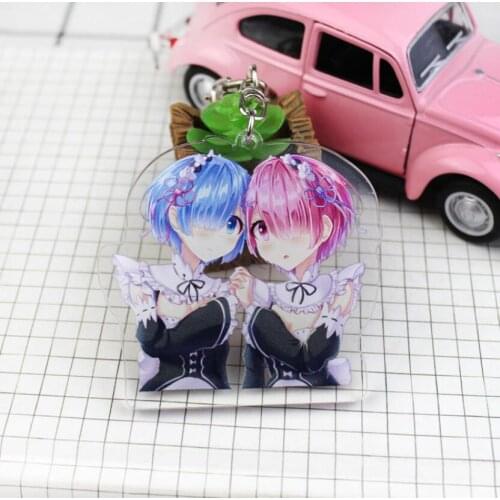 Re Zero kara Hajimeru Isekai Seikatsu Rem Ram Emilia Cat Anime Acrylic Figure keychain Keyring Decoration Collection Model Toy