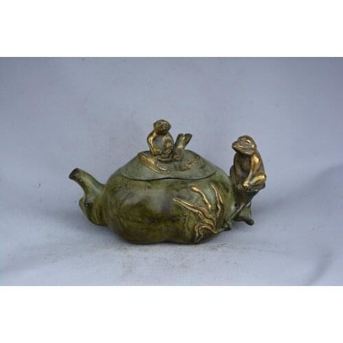 Rare Old Chinese Bronze gold-filled teapot,carving Monkeypretty design and exquisite form, best collection &crafts