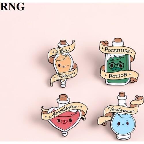 RNG charming perfume bottle medicine bottle enamel pin funny expression uncle beard cute pig letter ribbon corks badge jewelry