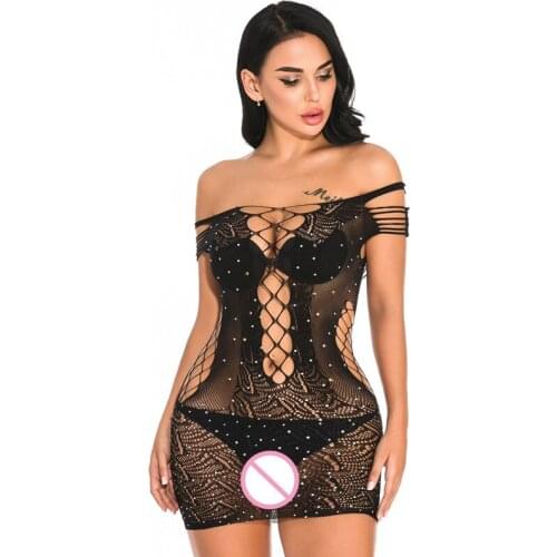 Sexy lingerie women Baby Dolls Exotic Dress leaf pattern point drilling bag hip exposed breast short skirt uniform for sex