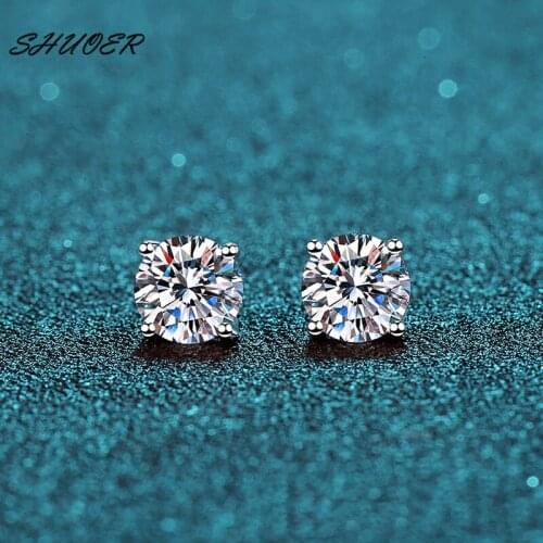 Classic 4 Claws 925 Sterling Silver Brilliant Cut 1 Carat Pass Diamond Tester D Color Moissanite Stud Earrings Elegant Jewelry