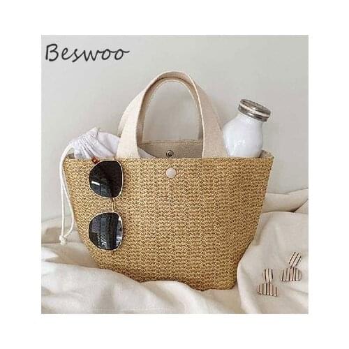 New Pastoral Straw Bucket Bag Retro Casual Handbag Women Top Quality Organizer Bag Summer Seaside Beach Resort Female Bag