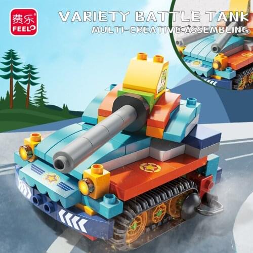 Feelo Big Size Building Blocks Tank Model Transformable DIY Colorful Bricks Set Children Educational Gift Toys 123+2Pcs