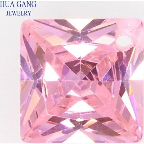 Loose CZ Stones Beads Gem With Hole AAAAA Square Shape Pink Cubic Zirconia Stone For Jewerly Making 4x4~12x12 High Quality