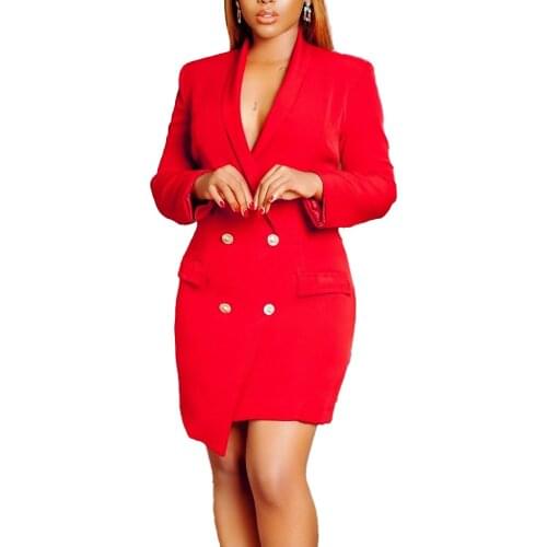 Woman Dress 2021 Spring Elegant Double Breasted Notched Mini Blazer Women Casual Plus Size Slim Office Pencil Dress African Suit