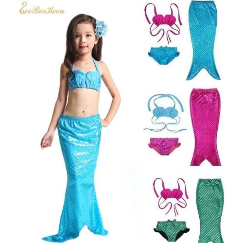 3-9Y Girl Kids Mermaid Tail Swimmable Bikini Set Bathing Suit Fancy Cosplay Costume Fantasia Para Nadar Ariel Mermaid Costumes